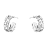 Georg Jensen Fusion 18ct White Gold Diamond Pave Hoop Earrings, 20001150.