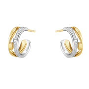 Georg Jensen Fusion 18ct Yellow and White Gold Diamond Pave Hoop Earrings, 20001099.