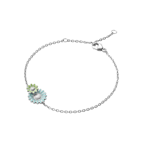 Georg Jensen Stine Goya Daisy Sterling Silver Green and Blue Enamel Chain Bracelet, 20001116