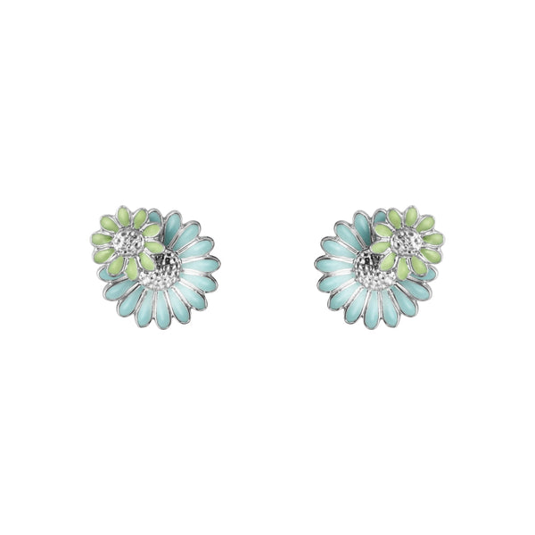 Georg Jensen Stine Goya Daisy Sterling Silver Green and Blue Enamel Stud Earrings, 20001125