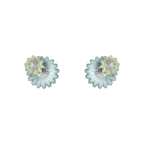 Georg Jensen Stine Goya Daisy Sterling Silver Green and Blue Enamel Stud Earrings, 20001125