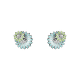 Georg Jensen Stine Goya Daisy Sterling Silver Green and Blue Enamel Stud Earrings, 20001125