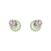 Georg Jensen Stine Goya Daisy Sterling Silver Green and Pink Enamel Stud Earrings, 20001126
