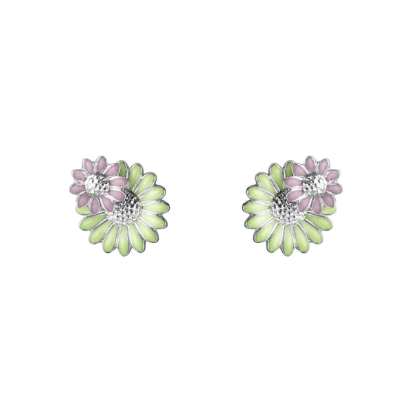 Georg Jensen Stine Goya Daisy Sterling Silver Green and Pink Enamel Stud Earrings, 20001126