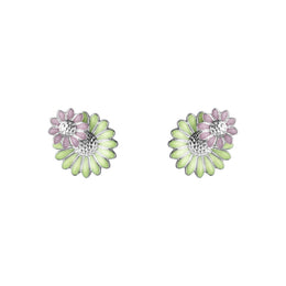 Georg Jensen Stine Goya Daisy Sterling Silver Green and Pink Enamel Stud Earrings, 20001126
