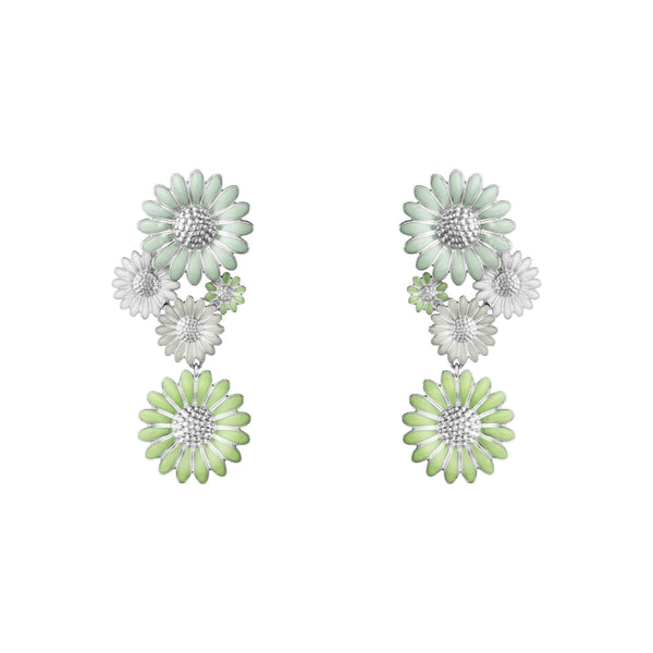Georg Jensen Stine Goya Daisy Sterling Silver Green and White Enamel Drop Earrings, 20001121
