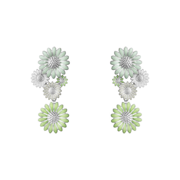 Georg Jensen Stine Goya Daisy Sterling Silver Green and White Enamel Drop Earrings, 20001121