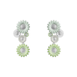 Georg Jensen Stine Goya Daisy Sterling Silver Green and White Enamel Drop Earrings, 20001121
