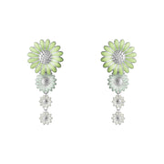 Georg Jensen Stine Goya Daisy Sterling Silver Green and White Enamel Drop Earrings, 20001123