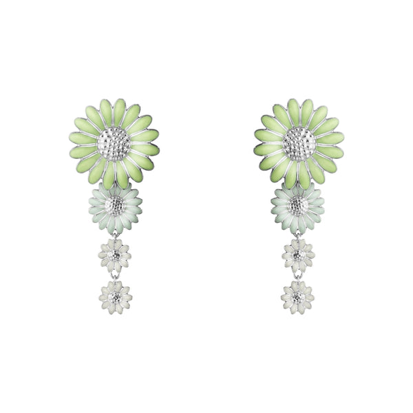 Georg Jensen Stine Goya Daisy Sterling Silver Green and White Enamel Drop Earrings, 20001123