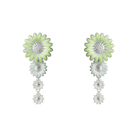 Georg Jensen Stine Goya Daisy Sterling Silver Green and White Enamel Drop Earrings, 20001123