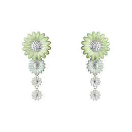 Georg Jensen Stine Goya Daisy Sterling Silver Green and White Enamel Drop Earrings, 20001123