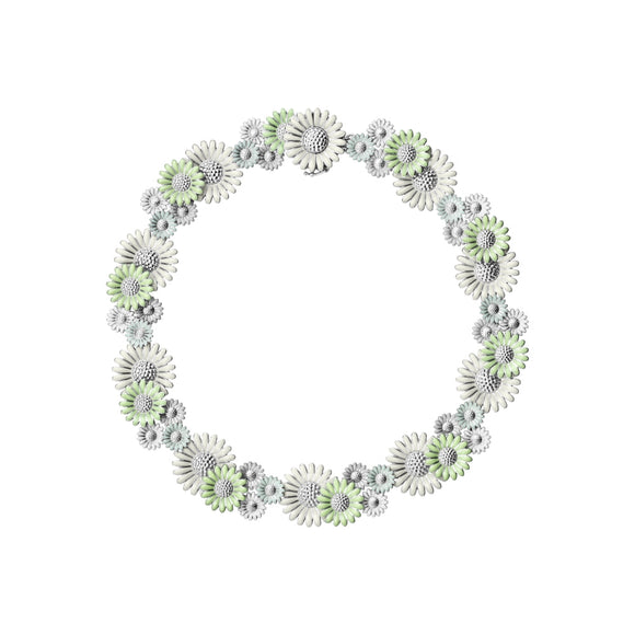 Georg Jensen Stine Goya Daisy Sterling Silver Green and White Enamel Necklace, 20001103