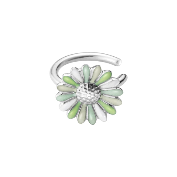 Georg Jensen Stine Goya Daisy Sterling Silver Green Enamel Single Ear Cuff, 20001129