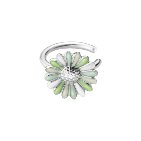 Georg Jensen Stine Goya Daisy Sterling Silver Green Enamel Single Ear Cuff, 20001129