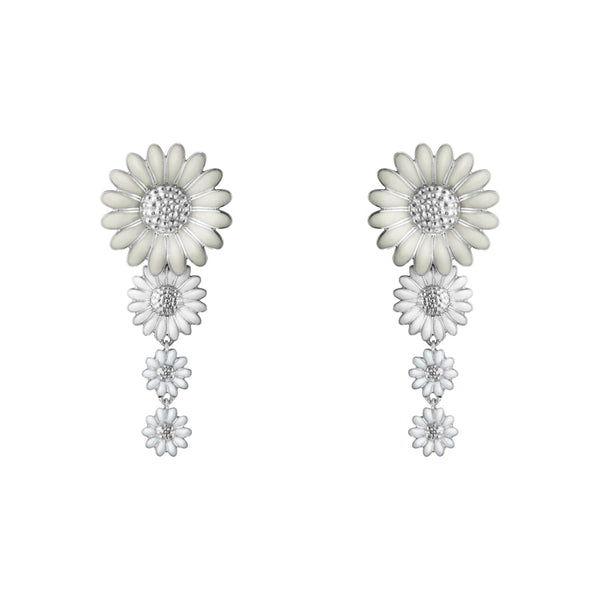 Georg Jensen Stine Goya Daisy Sterling Silver White Enamel Drop Earrings, 20001122