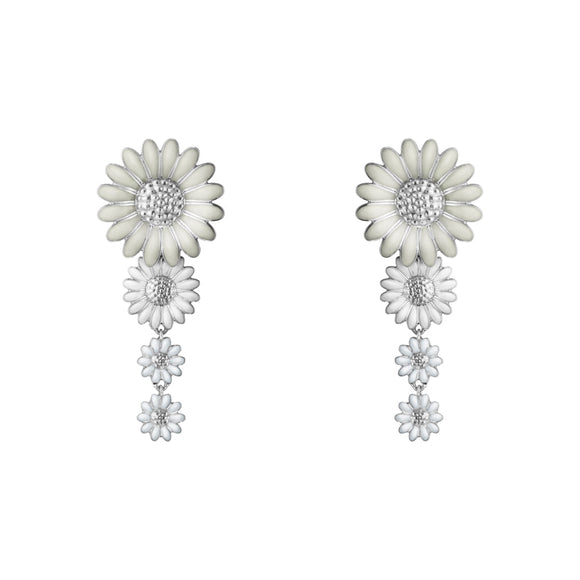 Georg Jensen Stine Goya Daisy Sterling Silver White Enamel Drop Earrings, 20001122