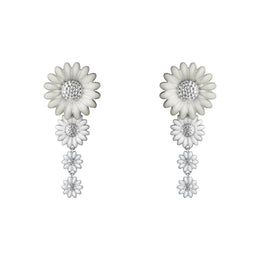 Georg Jensen Stine Goya Daisy Sterling Silver White Enamel Drop Earrings, 20001122