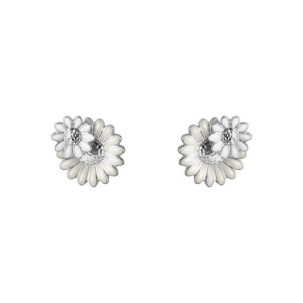 Georg Jensen Stine Goya Daisy Sterling Silver White Enamel Stud Earrings, 20001127