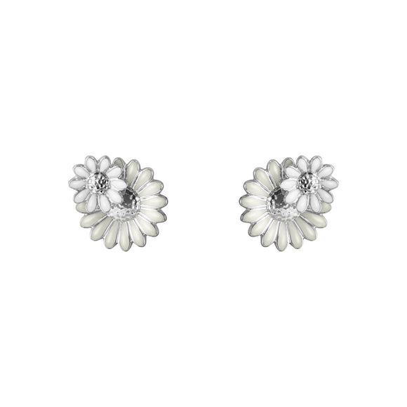 Georg Jensen Stine Goya Daisy Sterling Silver White Enamel Stud Earrings, 20001127