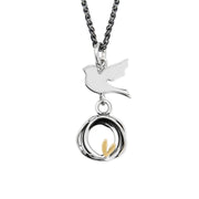 Linda Macdonald Three Little Birds Sterling Silver 9ct Gold Necklace EB1.