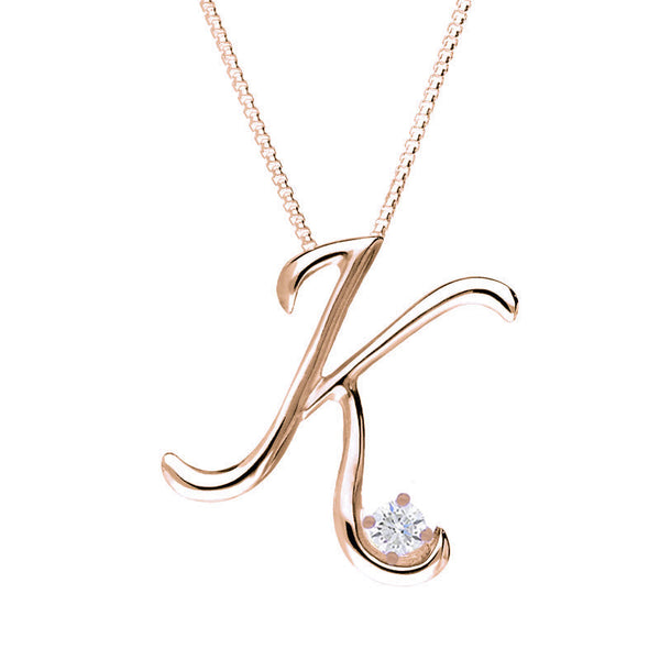 Love Letters 18ct Rose Gold 0.10ct Diamond Initial K Necklace