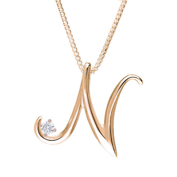 Love Letters 18ct Rose Gold 0.10ct Diamond Initial N Necklace