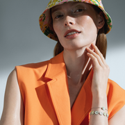 Georg Jensen Stine Goya Daisy Sterling Silver Green and White Enamel Bracelet