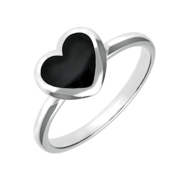 00143801 W Hamond Sterling Silver Whitby Jet Heart Ring, R1047.