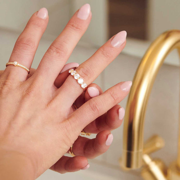 Sif Jakobs Ellera 18ct Gold Plated Sterling Silver Freshwater Pearl White Zirconia Band Ring D