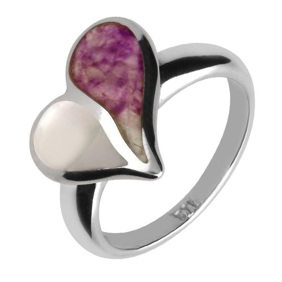 Sterling Silver Blue John White Mother of Pearl Split Heart Ring R651