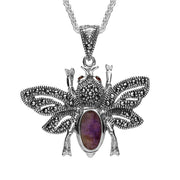 Silver Blue John Marcasite Garnet Bee Pendant Necklace