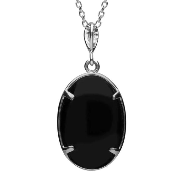 Silver Whitby Jet Marcasite Oval Art Deco Necklace back
