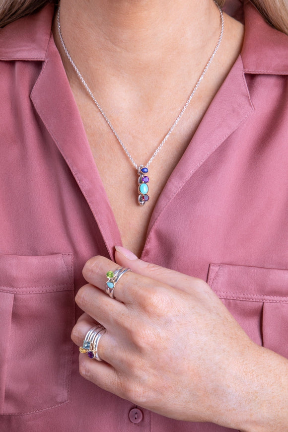 Sterling Silver Stepping Stones Beaded Stacking Ring