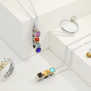 9ct Yellow Gold Sterling Silver Whitby Jet Stepping Stones Square Stud Earrings