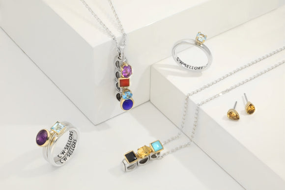 9ct Yellow Gold Sterling Silver Turquoise Stepping Stones Square Stud Earrings