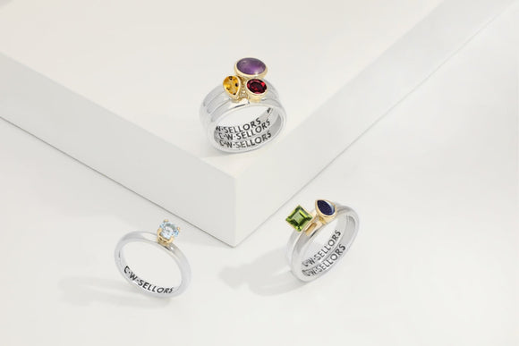 Sterling Silver Stepping Stones Beaded Stacking Ring