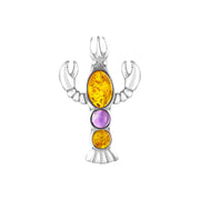Sterling Silver Amber Amethyst Lobster Brooch, M279