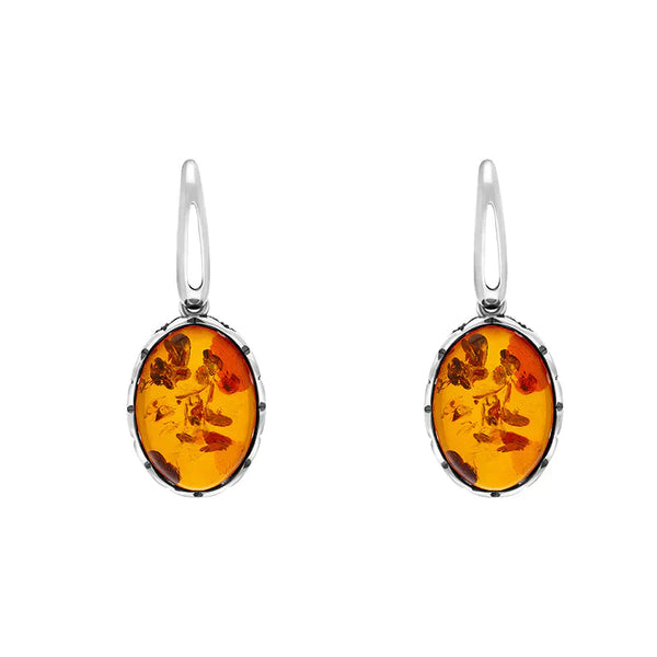 Sterling Silver Amber Oval Butterfly Edge Earrings, E1568