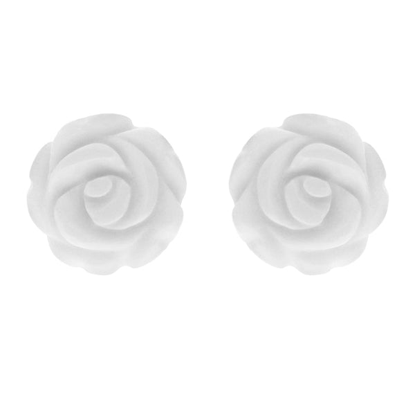 Sterling Silver Agate Tuberose 8mm White Desert Rose Stud Earrings, E2151.
