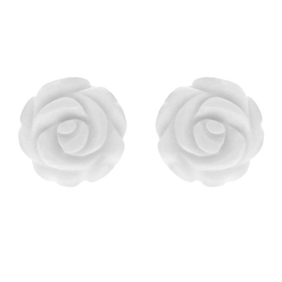 Sterling Silver Agate Tuberose 8mm White Desert Rose Stud Earrings, E2151.