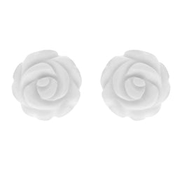 Sterling Silver Agate Tuberose 8mm White Desert Rose Stud Earrings, E2151.