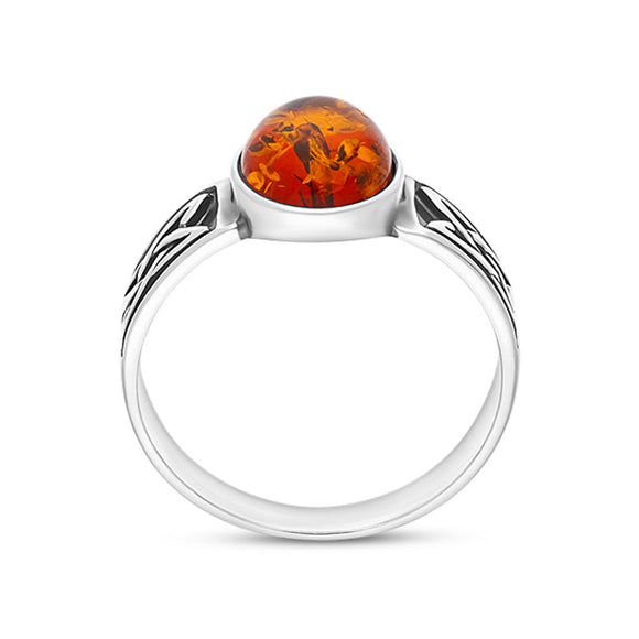 Sterling Silver Amber Celtic Band Ring