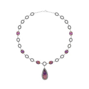 Sterling Silver Blue John Marcasite Pear Drop Oval Chain Necklace