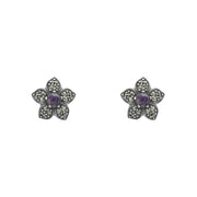 Sterling Silver Blue John Marcasite Flower Stud Earrings D E1696