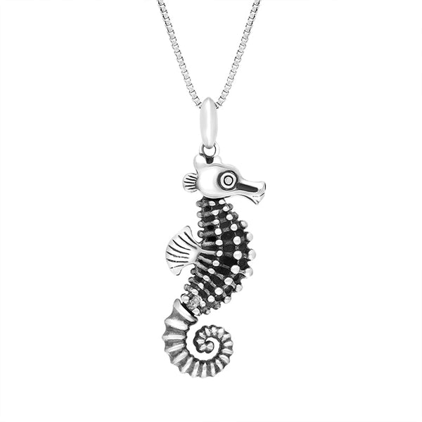 Sterling Silver Large Seahorse Pendant Necklace D, P2588.