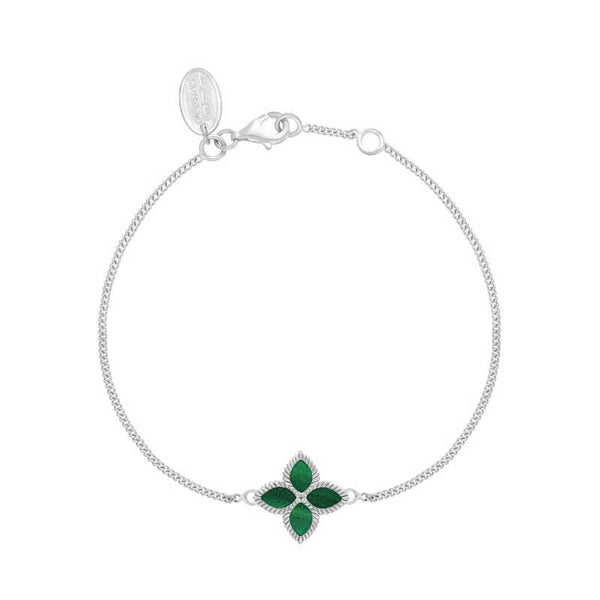 Sterling Silver Malachite Bloom Flower Ball Edge Bracelet B1273