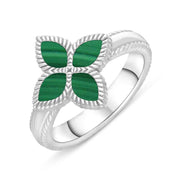 Sterling Silver Malachite Bloom Flower Ball Edge Ring R1276