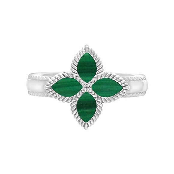 Sterling Silver Malachite Eden Marquise Flower Ring