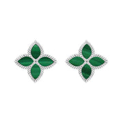 Sterling Silver Malachite Bloom Flower Ball Edge Stud Earrings E2602
